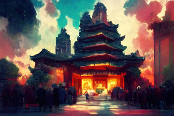 Fototapeta premium Mystical Beautiful Ancient Asian Temple