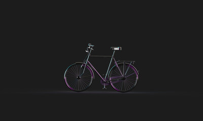 Fototapeta na wymiar Purple metal bike on a black background. Minimal style. 3d render on the theme of bicycles, shops, outdoor activities, spare parts.