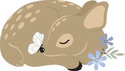 Deer cute portrait poster logo kids room decor t-shirt design print nursery butterfly eyes nose little sweet art room decor wall design abstract inspiration sketch nature