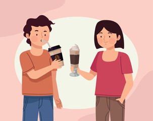 happy couple drinking coffee