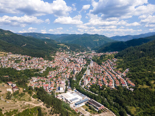 Fototapeta na wymiar Aerial view of famous spa resort town of Devin, Bulgaria
