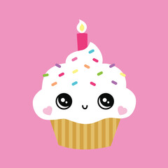 Cake muffin cute portrait birthday party sweet kids candle dessert happy smile