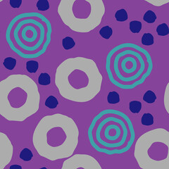 Seamless geometric pattern with circles and dots. Happy positive composition and colours for fabric design, textile print, wallpaper, scrapbook, wrapping paper. Childish, sporty, fashionable style.