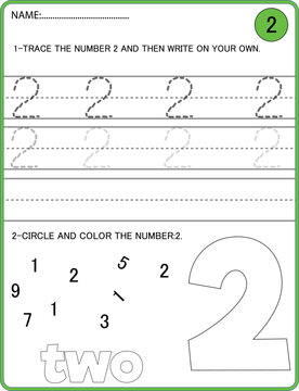 Tracing Numbers Activity. Trace The Number 2 Educational Children Game, Printable Worksheet