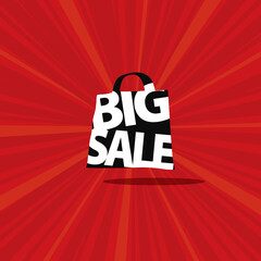 big sale poster design with shopping bag 