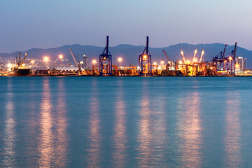 Fototapeta na wymiar Shot of Izmir port with sea in foreground