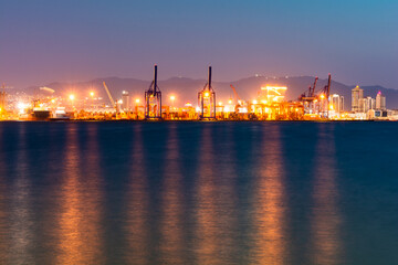 Shot of Izmir port with sea in foreground