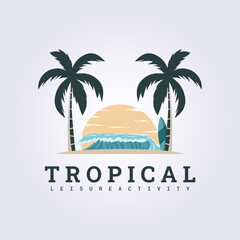 tropical beach surfing summer logo vector illustration design © Lodzrov