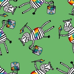 Cartoon kids animals seamless zebra pattern for wrapping and notebooks and clothes print and fabrics