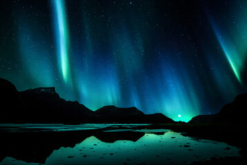 Aurora Borealis on Sky in Lofoten islands, Norway