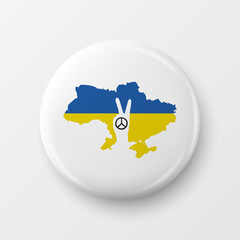 Peace for Ukraine. Button Pin Badge with Anti-war Call. Struggle, Protest, Support Ukraine, Fist with Ukrainian War. Vector Illustration. Slogan, Call for Support for Ukraine