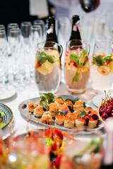 catering food and drinks on the table