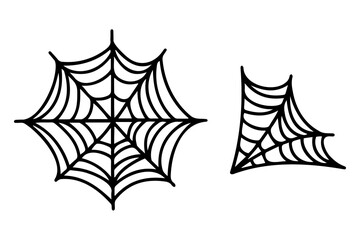 Cobweb collection isolated on a white background. A set of webs for Halloween, a cute spider. Hand-drawn Spider Web icons for Halloween decoration