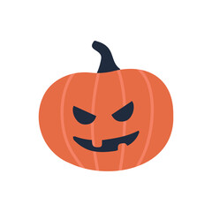 Pumpkin on white background. The Happy Halloween holiday. Orange pumpkin with scary smile.