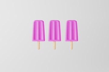 Pink ice lolly on an white background. Concept of summer, vacation. Cooling down on warm days. 3d rendering, 3d illustration.
