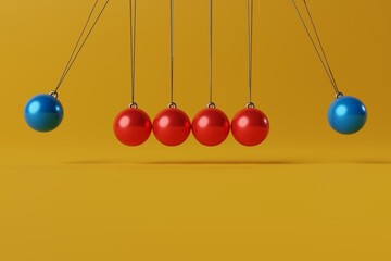 Simple Newton pendulum mechanism. Balls hitting each other. 3d rendering, 3d illustration.