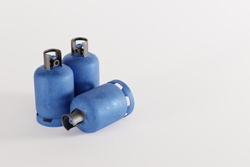 Gas cylinders. Concept of gas problems, more gas demand. 3d render, 3d illustration.