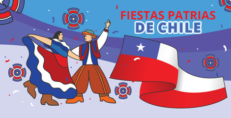 banner template illustration for the happy patrias independence event in Chile