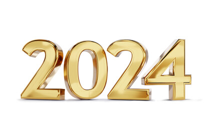 2024 golden bold letters symbol on transparent 3d-illustration