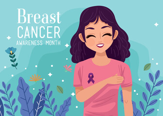 breast cancer lettering with lady