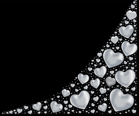 3d silver hearts on black Design backgrounds for Greeting card and banner Vector illustration
