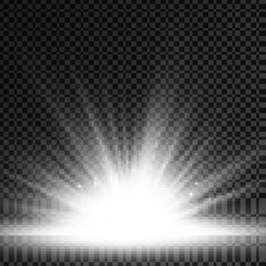 Star explosion, white glow lights sun rays. © ANATOLII