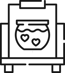 Art, picture, drawing on canvas. Vector sign drawn in flat style. Suitable for sites, stores, apps. Editable stroke. Line icon of hearts in aquarium on canvas