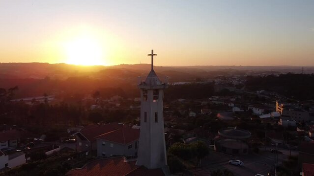 Vista a&eacute;rea de drone sobre a Capela de Nossa Senhora dos Rem&eacute;dios em Seixo Alvo, Olival, Vila Nova de Gaia - Portugal	