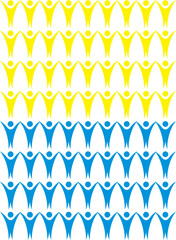 People with raised hands, a symbol of victory and triumph. The colors of the Ukrainian flag symbolize the victory of Ukraine. Vector graphics.