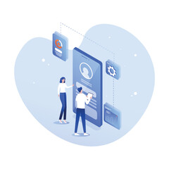 Isometric employment, recruitment and hiring concept. Job agency human resources. Job seeker and online resume. landing page template. isolated vector illustration.