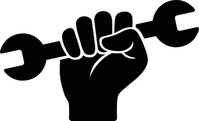 Obraz premium Home repair or hand holding wrench or spanner flat vector icon for apps and website