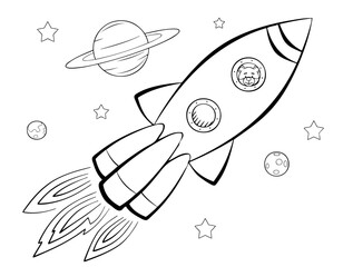 Cartoon space rocket for coloring page. © Artur