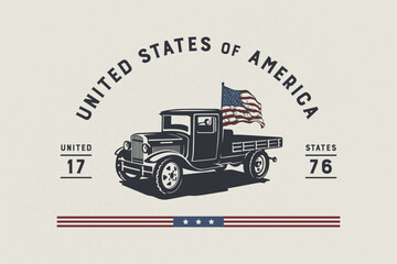 Old Truck with Flag | Farmhouse | Print | EPS10