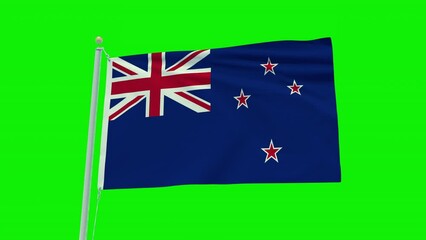 Seamless loop animation of the New Zealand flag on a green screen background.
