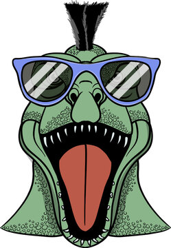 Tyrannosaurus Rex with sunglasses with hairs vector illustrations , For t-shirt prints and other uses.