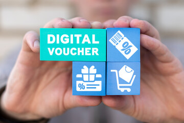 Digital voucher. Concept of Marketing and Promotion. Gift Voucher. Promo code, coupon code.