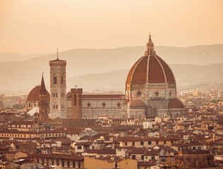 Florence, Italy: city view with the cathedral at sunset