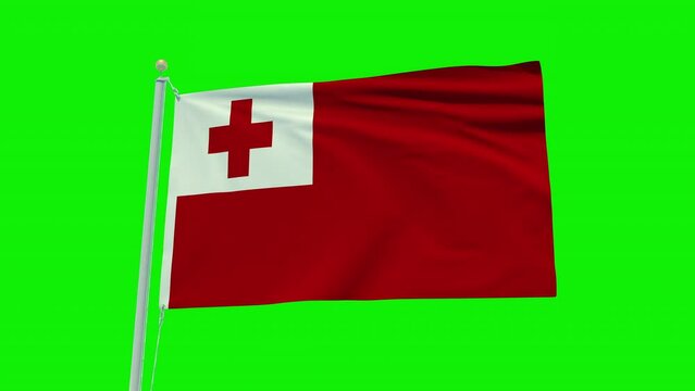 Seamless loop animation of the Tonga flag on a green screen background.