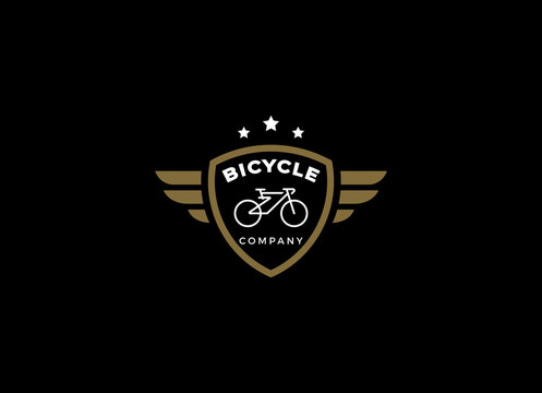 Minimalist bicycle logo design template. Electric bike emblem vector.