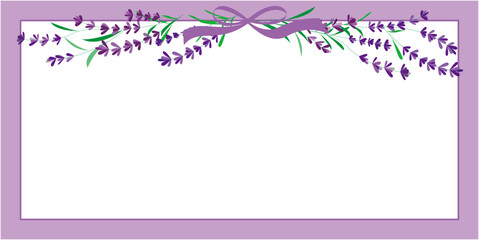Lavender flower decoration frame. purple lavender decoration background for wedding, greeting and seasonal banner design. Vector template.