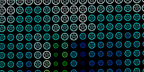 Fototapeta na wymiar Dark Blue, Green vector background with occult symbols.