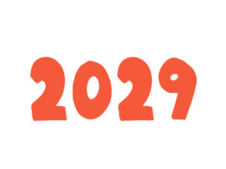2029年の数字のみ（朱色）／手描きイラスト文字