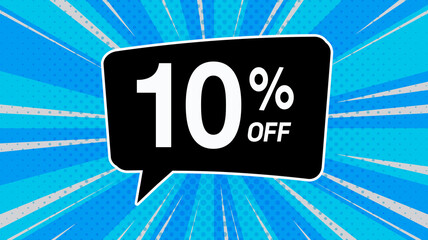 10% off. Blue banner with ten percent off for mega big sales.