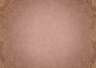 Hand-drawn abstract ornament. Light semi transparent pale pink on a pale pink back, with vignette of same pattern and sparks in golden glitter on a darker color. Paper texture. A4. (pattern: p01a)