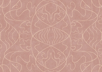 Hand-drawn abstract seamless ornament. Light semi transparent pale pink on a pale pink background. Paper texture. Digital artwork, A4. (pattern: p02-1a)