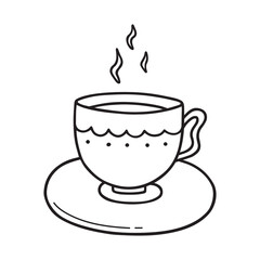 Hand drawn cup of coffee or tea doodle. Tea time in sketch style. Vector illustration isolated on white background