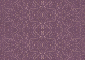 Hand-drawn abstract seamless ornament. Pale pink on a purple background. Paper texture. Digital artwork, A4. (pattern: p02-1b)