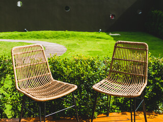 Table and chairs in the garden cafe.