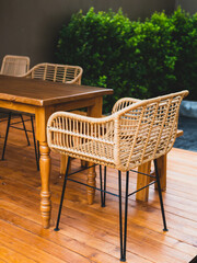 Table and chairs in the garden cafe.