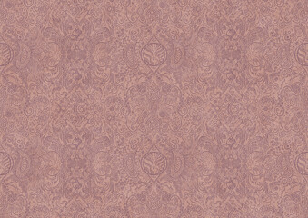 Hand-drawn abstract seamless ornament. Purple on a pale pink background. Paper texture. Digital artwork, A4. (pattern: p04b)